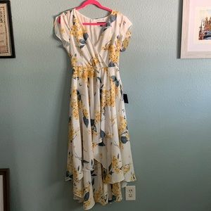 Lulus French Countryside White and Yellow Floral Print High-Low Dress